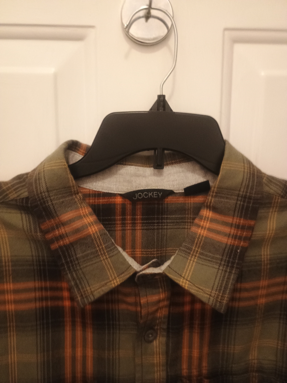 Jockey brand olive green and orange plaid flannel long-sleeve shirt Men XXL - Picture 5 of 9
